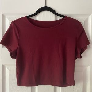 Maroon Short Sleeve Crop Top